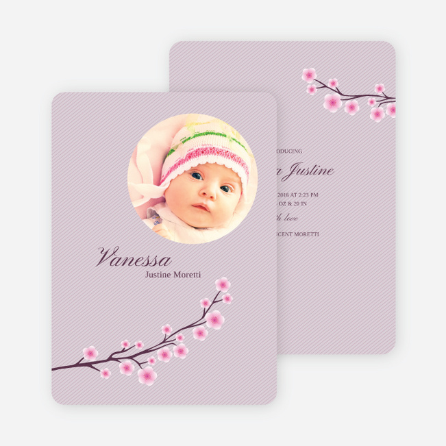Cherry Blossom Modern Baby Announcement - Royal Purple