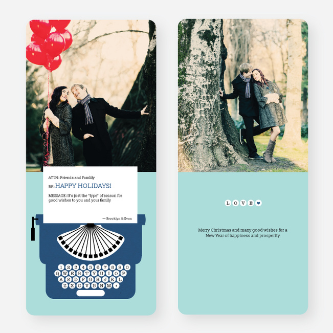 Holiday Typewriter Note Cards - Blue