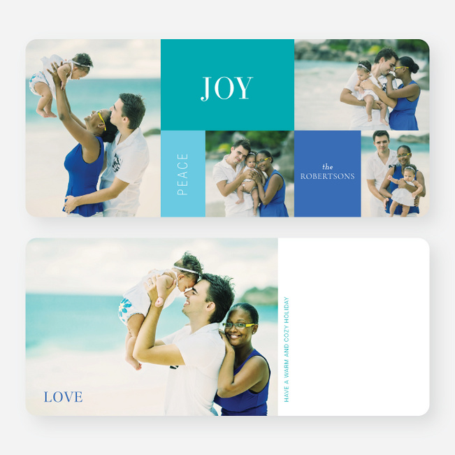 Joy, Peace & Love Blocks: Holiday Photo Cards - Blue