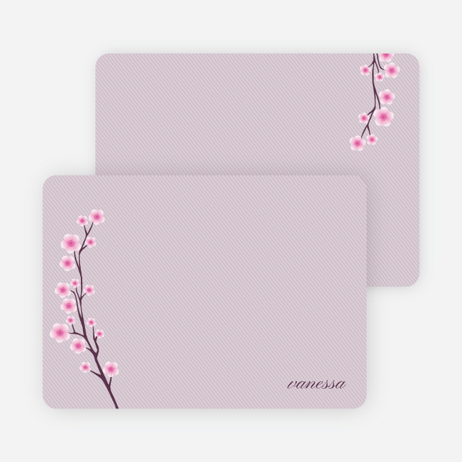 Personal Stationery for Cherry Blossom Modern Baby Announcement - Royal Purple