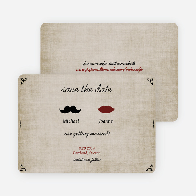Lips and Moustache Save the Date Cards - Brown