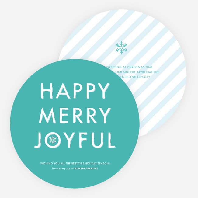 Happy, Merry, Joyful Striped Holiday Cards - Blue