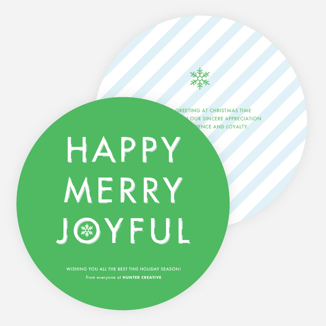 Happy, Merry, Joyful Striped Holiday Cards - Green