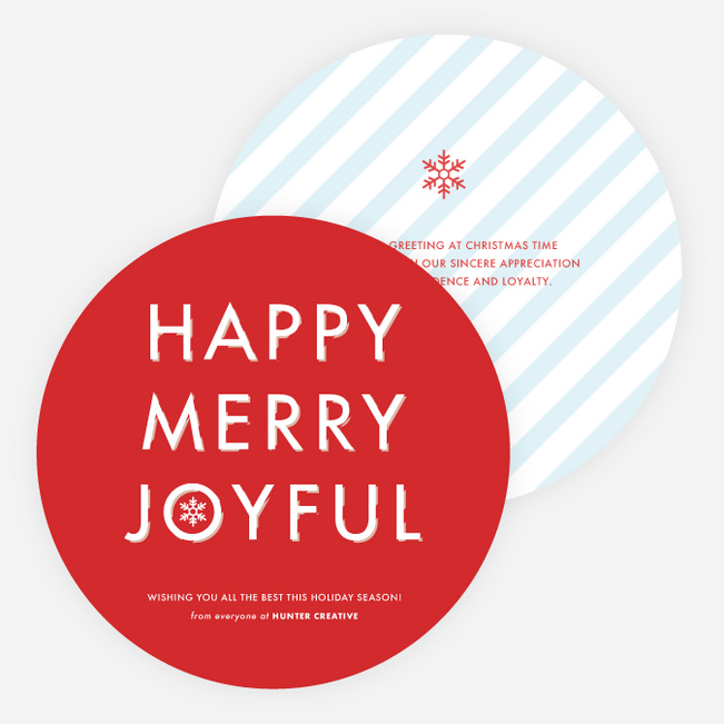 Happy, Merry, Joyful Striped Holiday Cards - Red