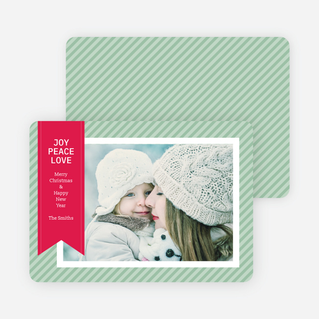 Holiday Photo Cards: Joy, Peace & Love Stripes - Green