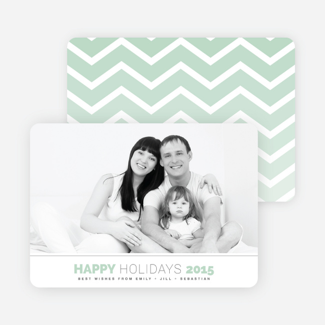 Chevron Winter Stripes Happy Holidays Cards - Green
