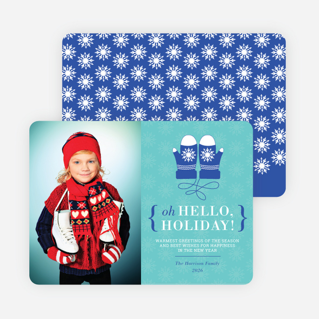 Hello Holidays Mittens - Blue