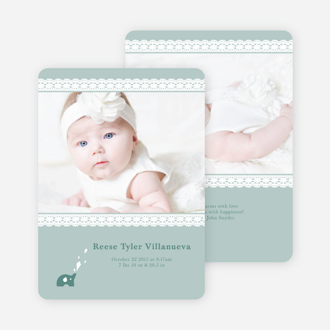 Elephant Lace Photo Birth Announcements - Green Sprout