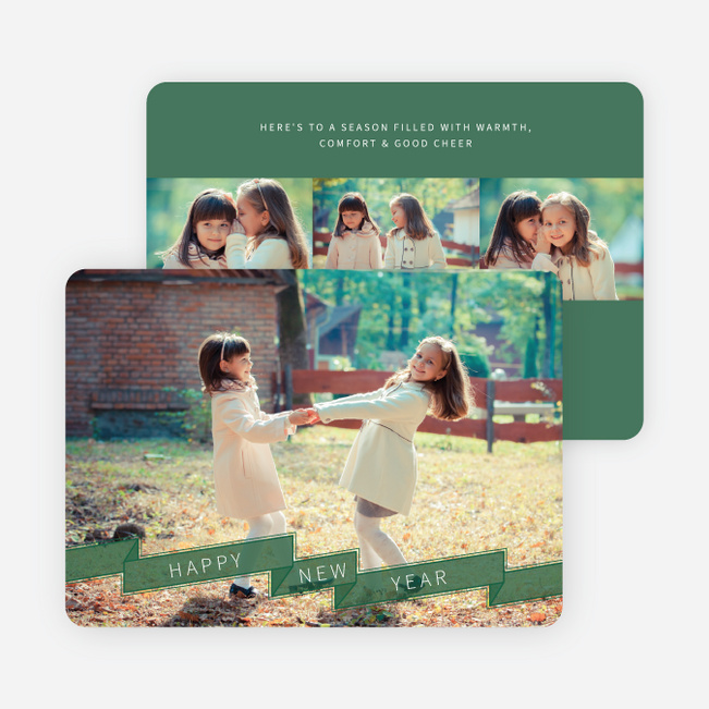 Ribbon Banner New Year’s Cards - Green
