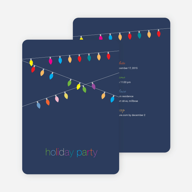 String of Christmas Lights Holiday Party Invitations - Navy Blue
