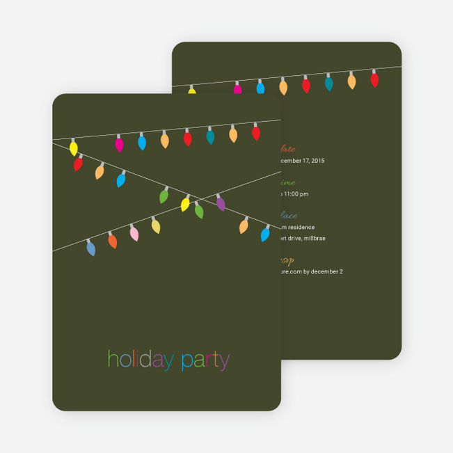 String of Christmas Lights Holiday Party Invitations - Khaki Green