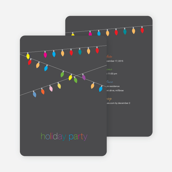 String of Christmas Lights Holiday Party Invitations - Charcoal Grey