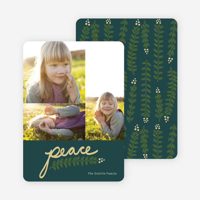 Peace and Love through Mistletoe Holiday Cards - Blue
