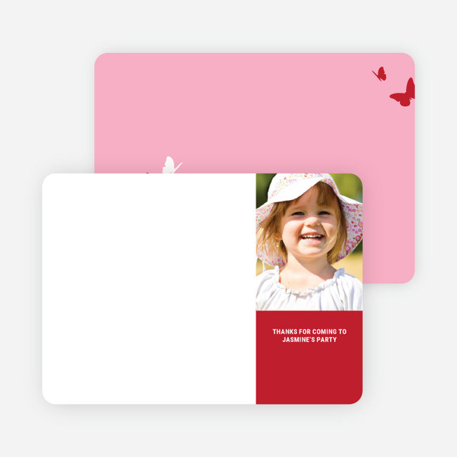 Thank You Card for Flying Butterfly Modern Birthday Invitation - Tomato Red