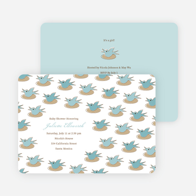 Baby Bird Shower Invitation - Sea Blue