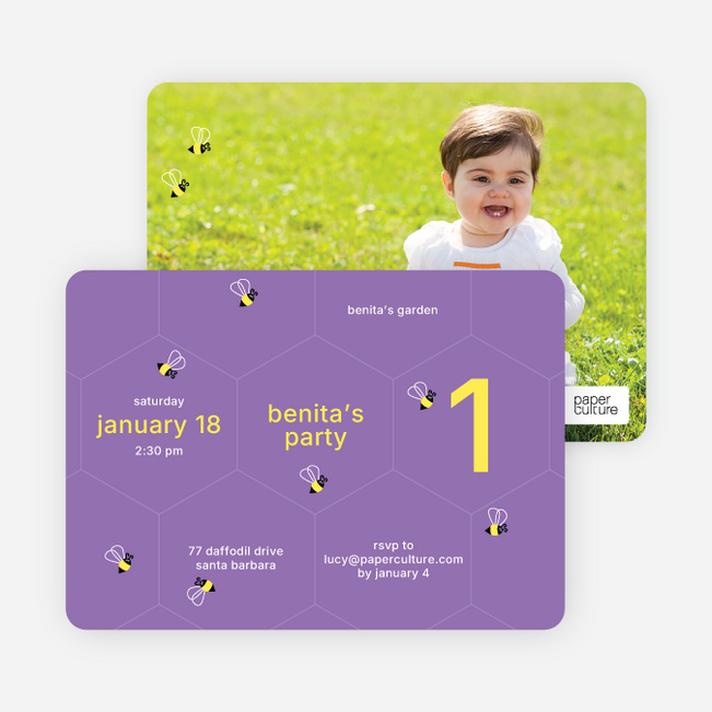 Buzzing Bee Modern Birthday Invitations - Gorgeous Grape