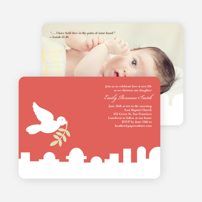 Dove Over Bethlehem Baptism Card - Watermelon Red