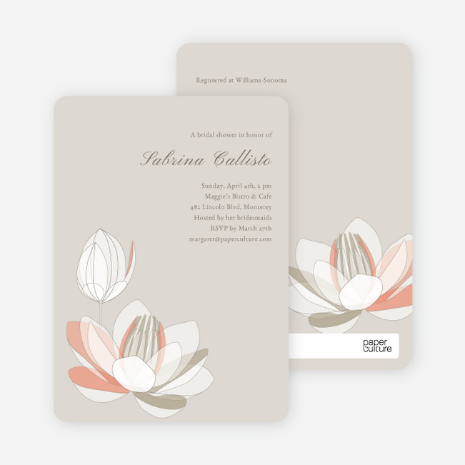 Elegant Flowers Bridal Shower Invitations - Lotus Beige