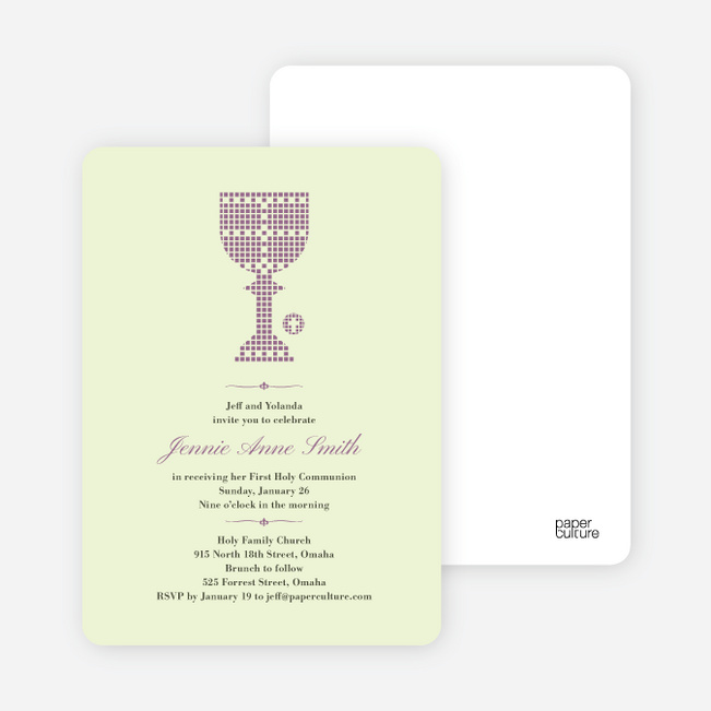 First Sacrament Chalice Holy Communion Invitation - Grape