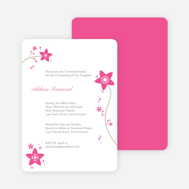 Floral Baptism Invitations - Pink