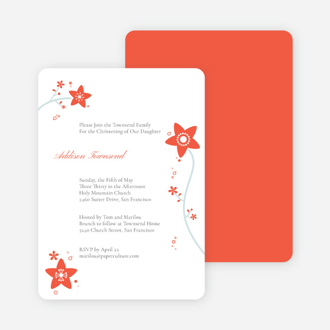 Floral Baptism Invitations - Orange