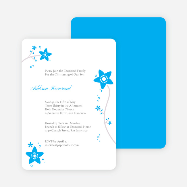 Floral Baptism Invitations - Sky Blue