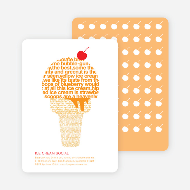 Ice Cream Social Summer Party Invitations - Pumpkin