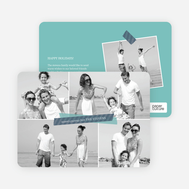 Picture Collage Holiday Photo Card - Blue