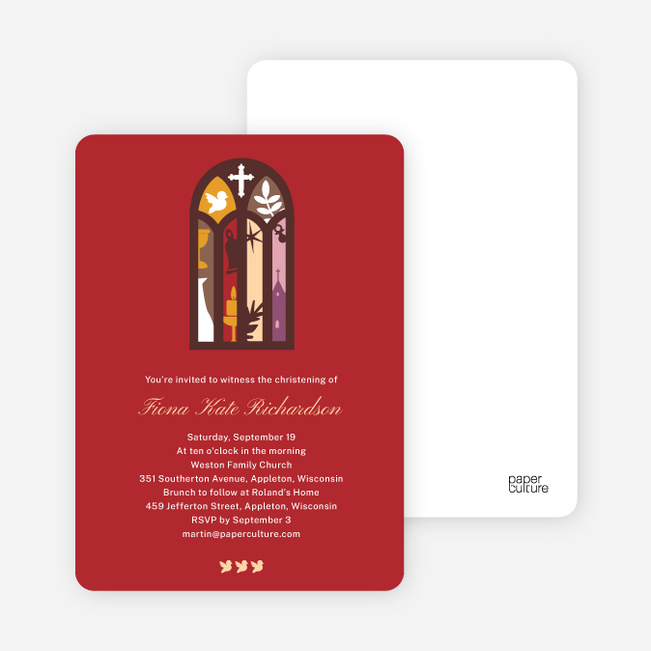 Stained Glass Christening Card - Red