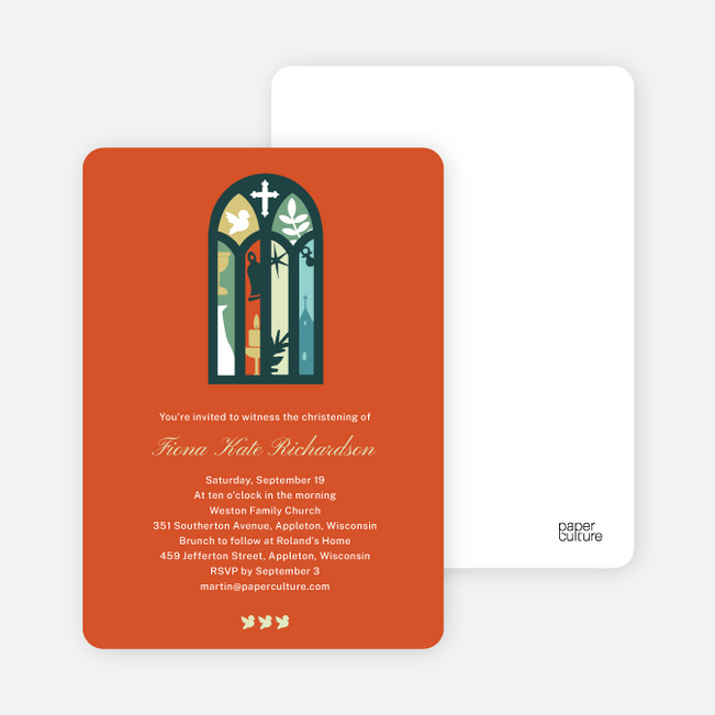Stained Glass Christening Card - Orange