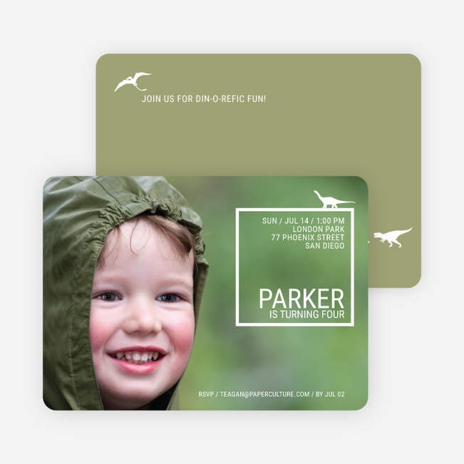 Dinosaur Themed Birthday Party Invitation - White