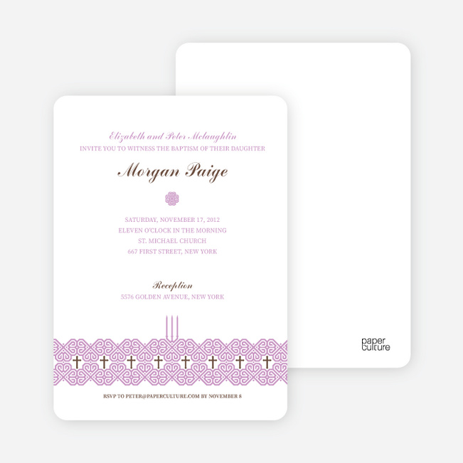 Elegant Candle Baptism Invitation - Purple