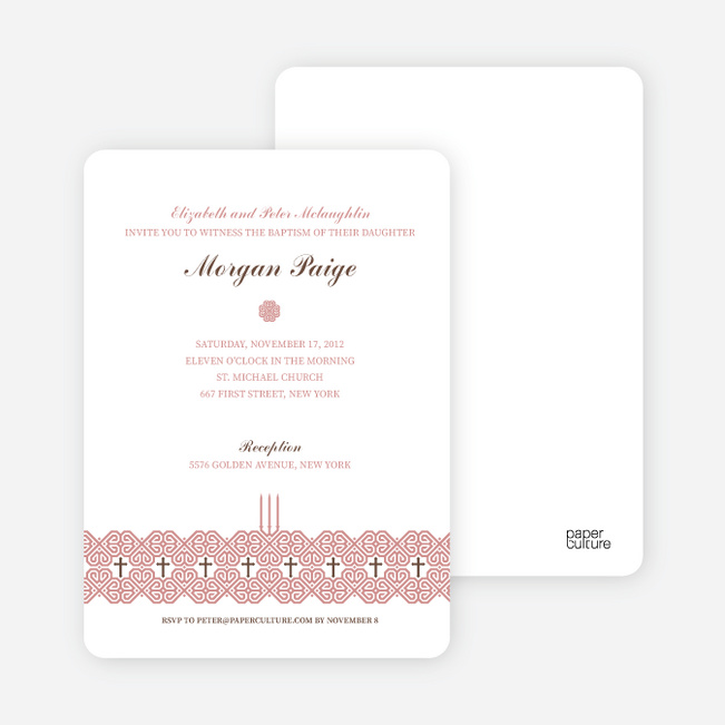 Elegant Candle Baptism Invitation - Cranberry