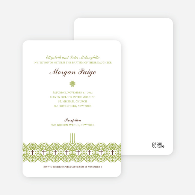 Elegant Candle Baptism Invitation - Olive Green