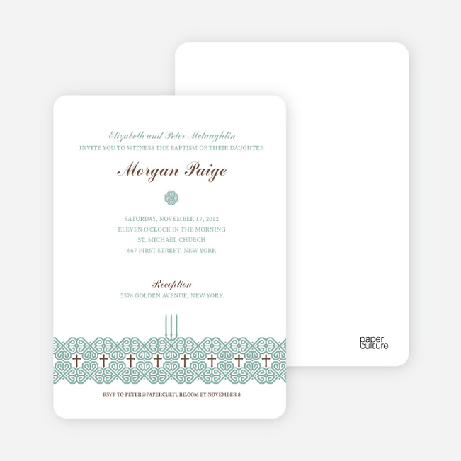 Elegant Candle Baptism Invitation - Green