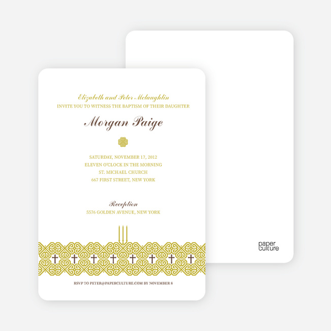 Elegant Candle Baptism Invitation - Greenish Yellow