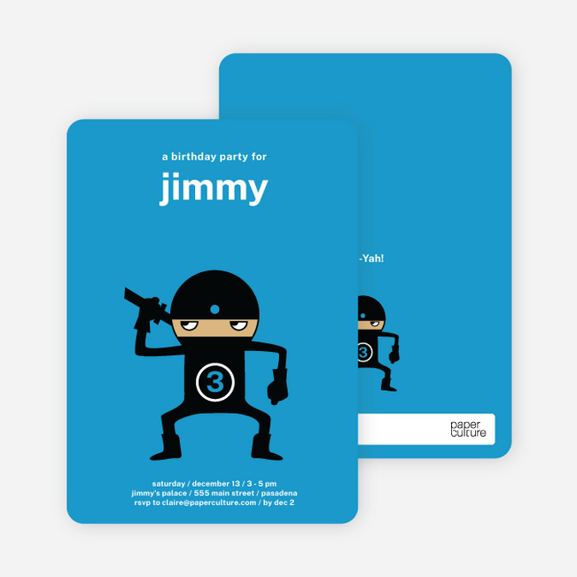 Modern Ninja Kids Birthday Invitation - Royal Blue