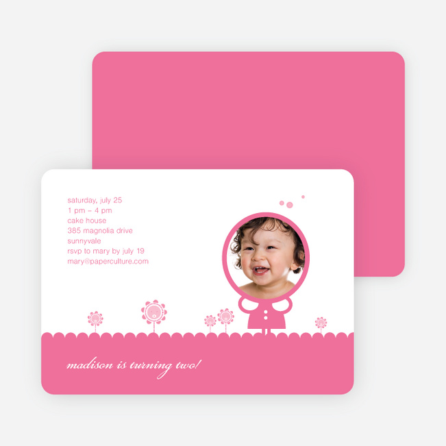 Spring Flowers Photo Birthday Party Invitation - Cotton Candy Pink