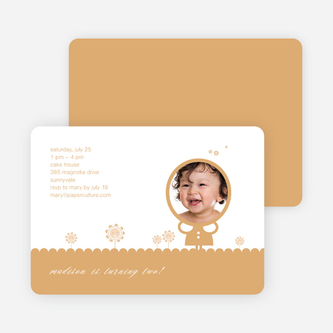 Spring Flowers Photo Birthday Party Invitation - Tan
