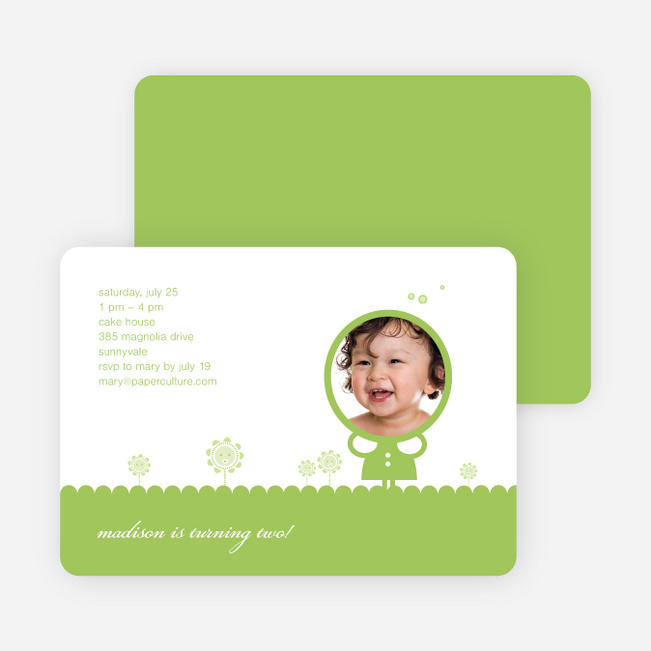 Spring Flowers Photo Birthday Party Invitation - Apple Green