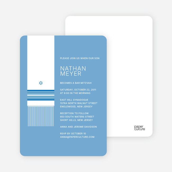 Tallit – Prayer Shawl Bar and Bat Mitzvah Invitations - Cornflower Blue