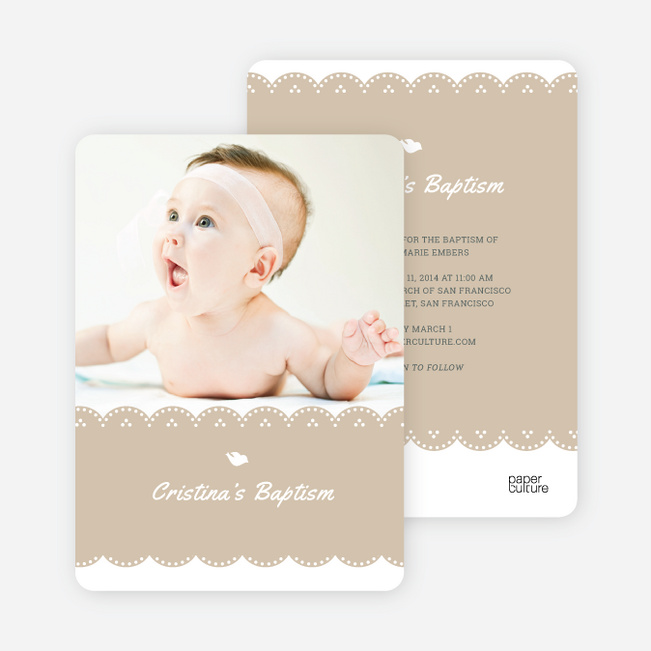 Dove Baptism Invitations - Beige