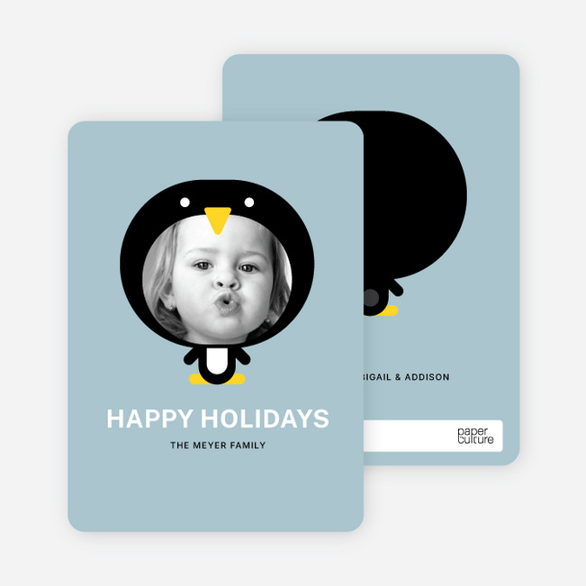 Penguin Face Holiday Cards - Dusty Blue
