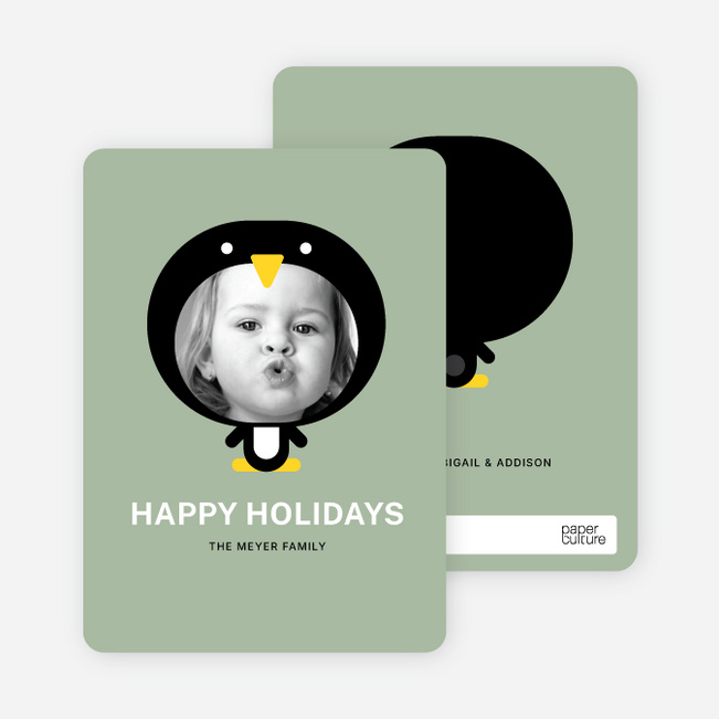 Penguin Face Holiday Cards - Sage