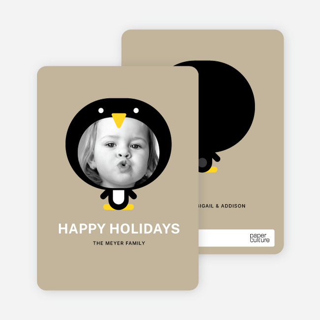 Penguin Face Holiday Cards - Sand