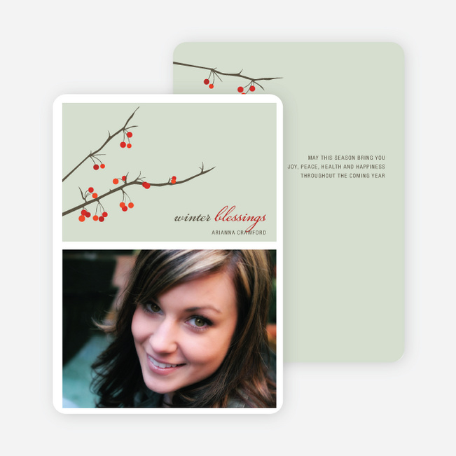 Winter Berries Holiday Photo Cards - Pale Sage