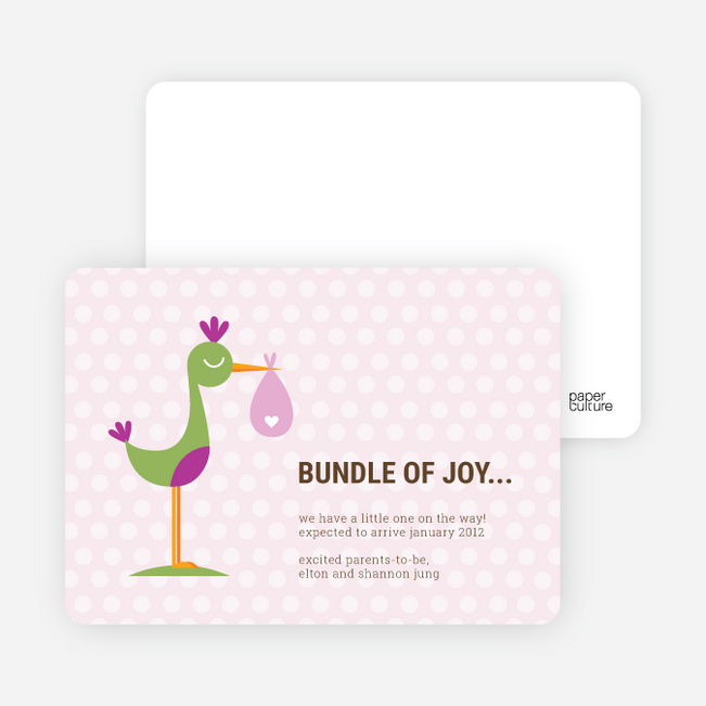 Stanley the Stork Pregnancy Announcement Cards - Pink Berry