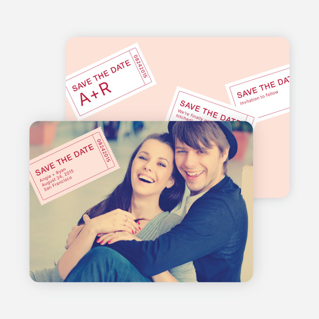 Admit One Ticket Themed Save the Date Cards - Pink Fairy