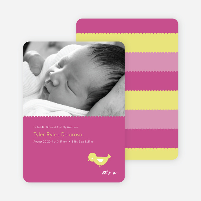 Birdie Baby Announcement - Deep Pink