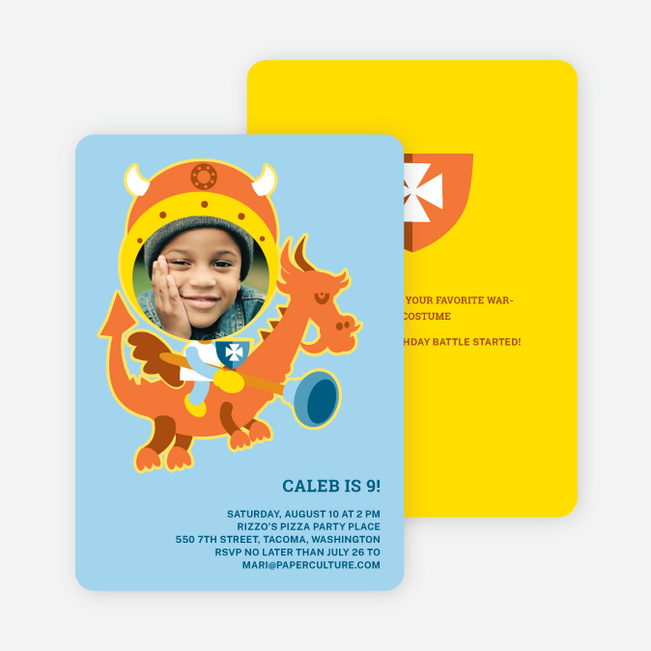 Dragon Rider Birthday Party Invitations - Baby Blue
